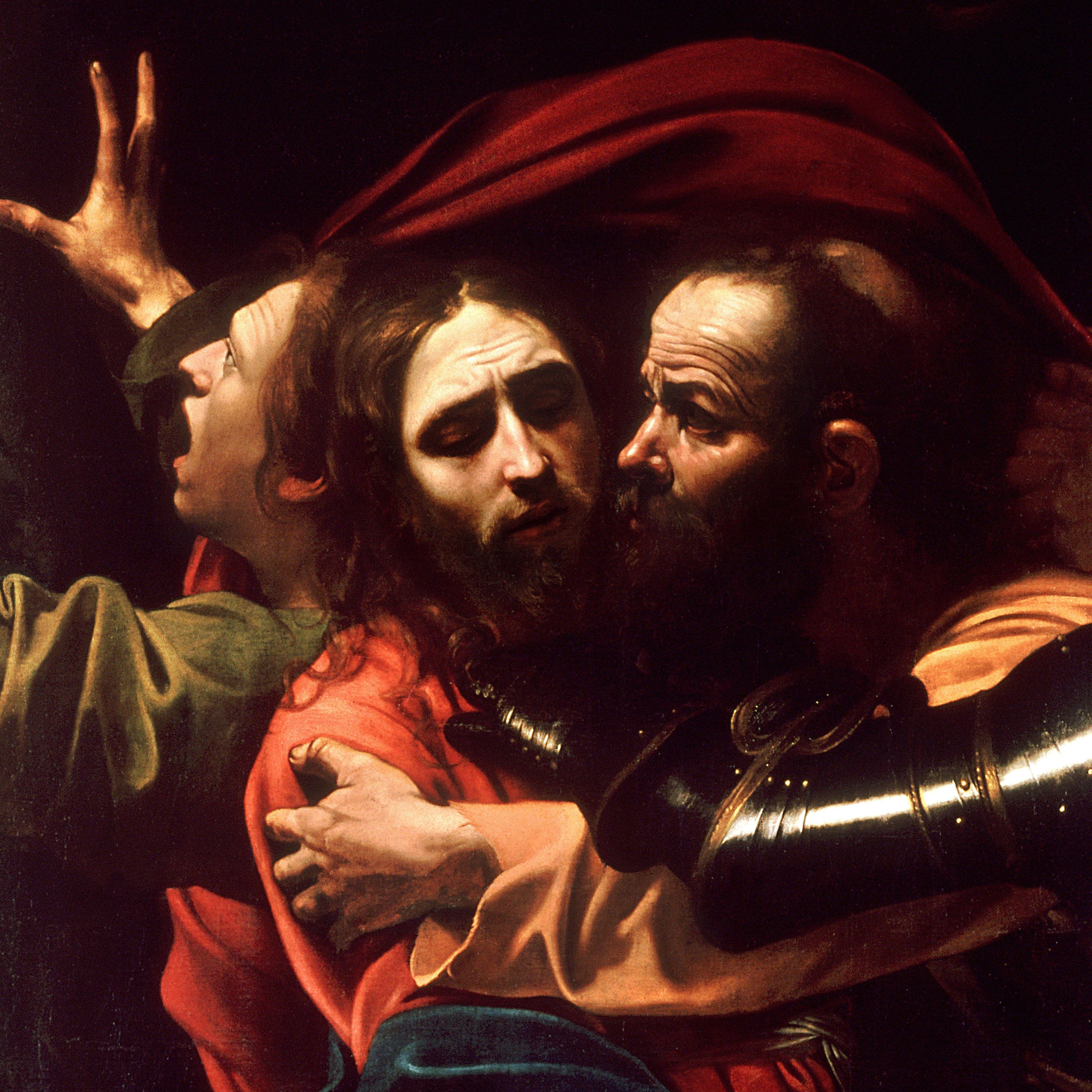 The Taking of Christ by M. Caravaggio (oil on canvas, detail) c. 1602